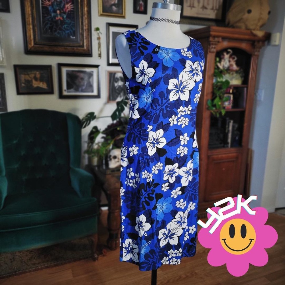 Go Native Hawaiian Dress Vintage Y2K Floral Sleeveless Midi Dress Women's Large